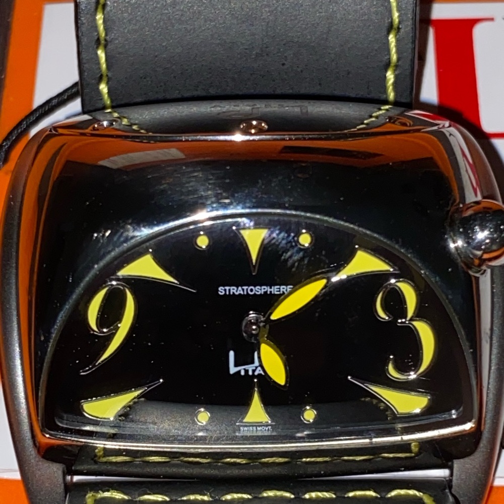 NOS Lucien Piccard Stratosphere Swiss Quartz Watch in display box.